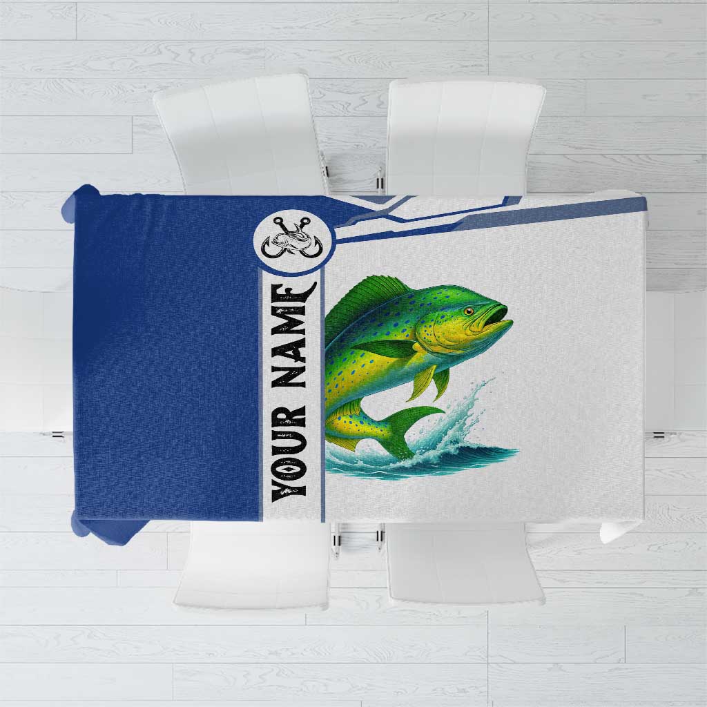 Mahi Mahi Fish Tablecloth Nautical Anchors and Wave Splash on White and Blue Split Background - Wonder Print Shop