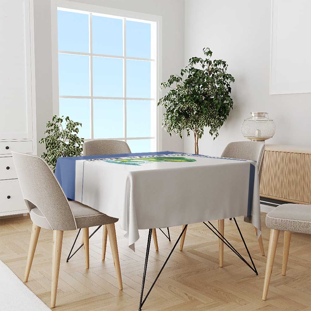 Mahi Mahi Fish Tablecloth Nautical Anchors and Wave Splash on White and Blue Split Background - Wonder Print Shop