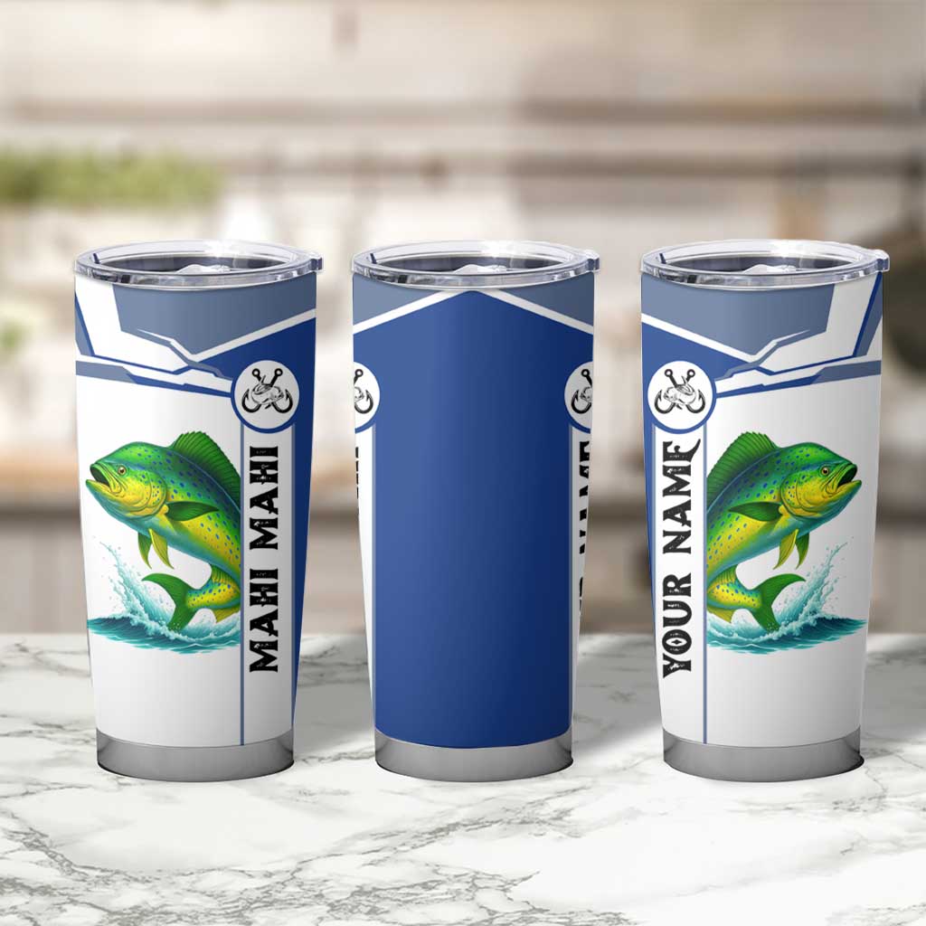 Mahi Mahi Fish Tumbler Cup Nautical Anchors and Wave Splash on White and Blue Split Background - Wonder Print Shop