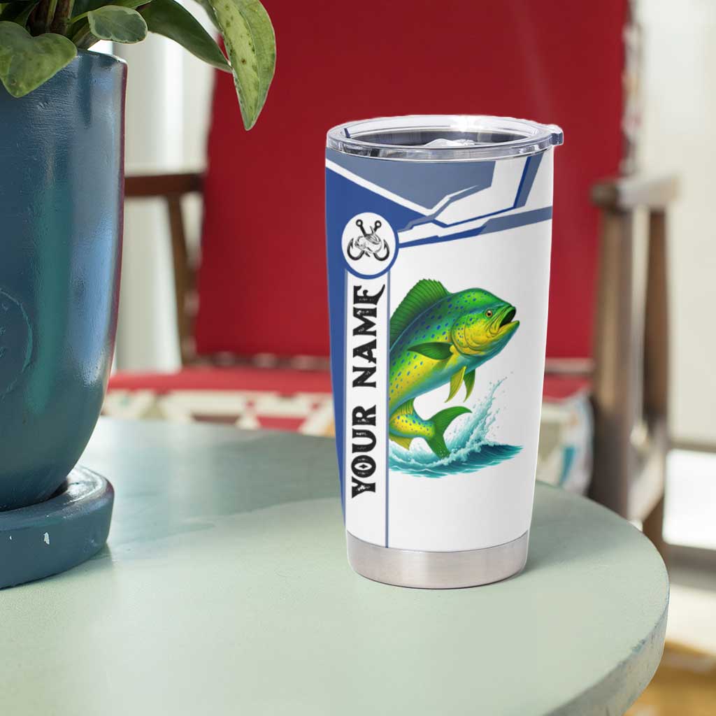 Mahi Mahi Fish Tumbler Cup Nautical Anchors and Wave Splash on White and Blue Split Background - Wonder Print Shop