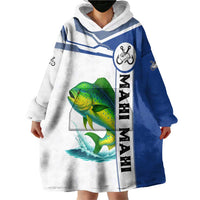 Mahi Mahi Fish Wearable Blanket Hoodie Nautical Anchors and Wave Splash on White and Blue Split Background - Wonder Print Shop