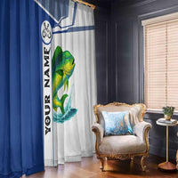Mahi Mahi Fish Window Curtain Nautical Anchors and Wave Splash on White and Blue Split Background - Wonder Print Shop