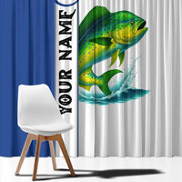 Mahi Mahi Fish Window Curtain Nautical Anchors and Wave Splash on White and Blue Split Background - Wonder Print Shop