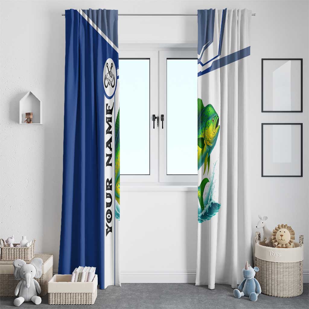 Mahi Mahi Fish Window Curtain Nautical Anchors and Wave Splash on White and Blue Split Background - Wonder Print Shop
