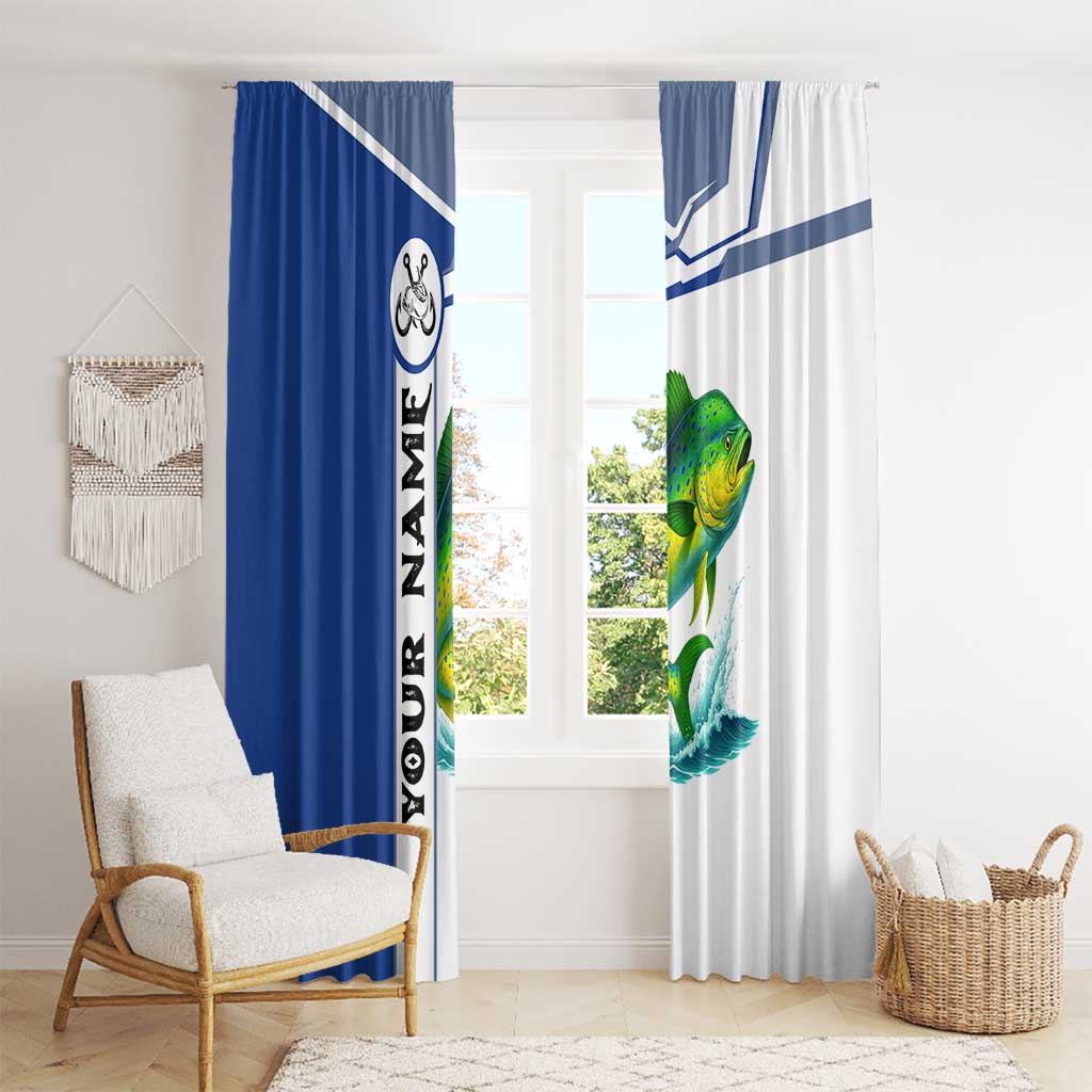Mahi Mahi Fish Window Curtain Nautical Anchors and Wave Splash on White and Blue Split Background - Wonder Print Shop