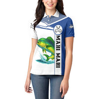 Mahi Mahi Fish Women Polo Shirt Nautical Anchors and Wave Splash on White and Blue Split Background - Wonder Print Shop