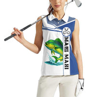 Mahi Mahi Fish Women Sleeveless Polo Shirt Nautical Anchors and Wave Splash on White and Blue Split Background - Wonder Print Shop