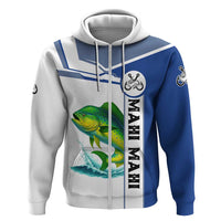 Mahi Mahi Fish Zip Hoodie Nautical Anchors and Wave Splash on White and Blue Split Background - Wonder Print Shop