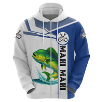 Mahi Mahi Fish Zip Hoodie Nautical Anchors and Wave Splash on White and Blue Split Background - Wonder Print Shop
