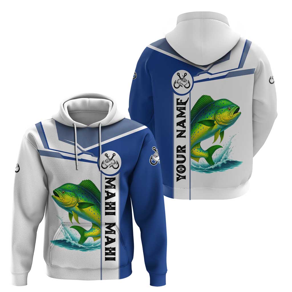 Mahi Mahi Fish Zip Hoodie Nautical Anchors and Wave Splash on White and Blue Split Background - Wonder Print Shop