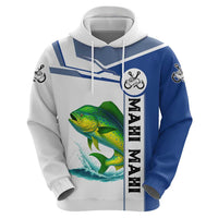 Mahi Mahi Fish Zip Hoodie Nautical Anchors and Wave Splash on White and Blue Split Background - Wonder Print Shop