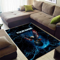 Lightning Bowling Area Rug Electric Blue Ball and American Eagle Graphic on Stormy Black Background - Wonder Print Shop
