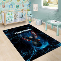 Lightning Bowling Area Rug Electric Blue Ball and American Eagle Graphic on Stormy Black Background - Wonder Print Shop