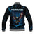 Lightning Bowling Baseball Jacket Electric Blue Ball and American Eagle Graphic on Stormy Black Background - Wonder Print Shop