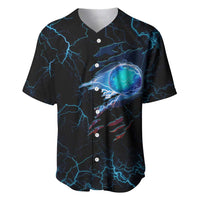 Lightning Bowling Baseball Jersey Electric Blue Ball and American Eagle Graphic on Stormy Black Background - Wonder Print Shop