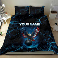 Lightning Bowling Bedding Set Electric Blue Ball and American Eagle Graphic on Stormy Black Background - Wonder Print Shop