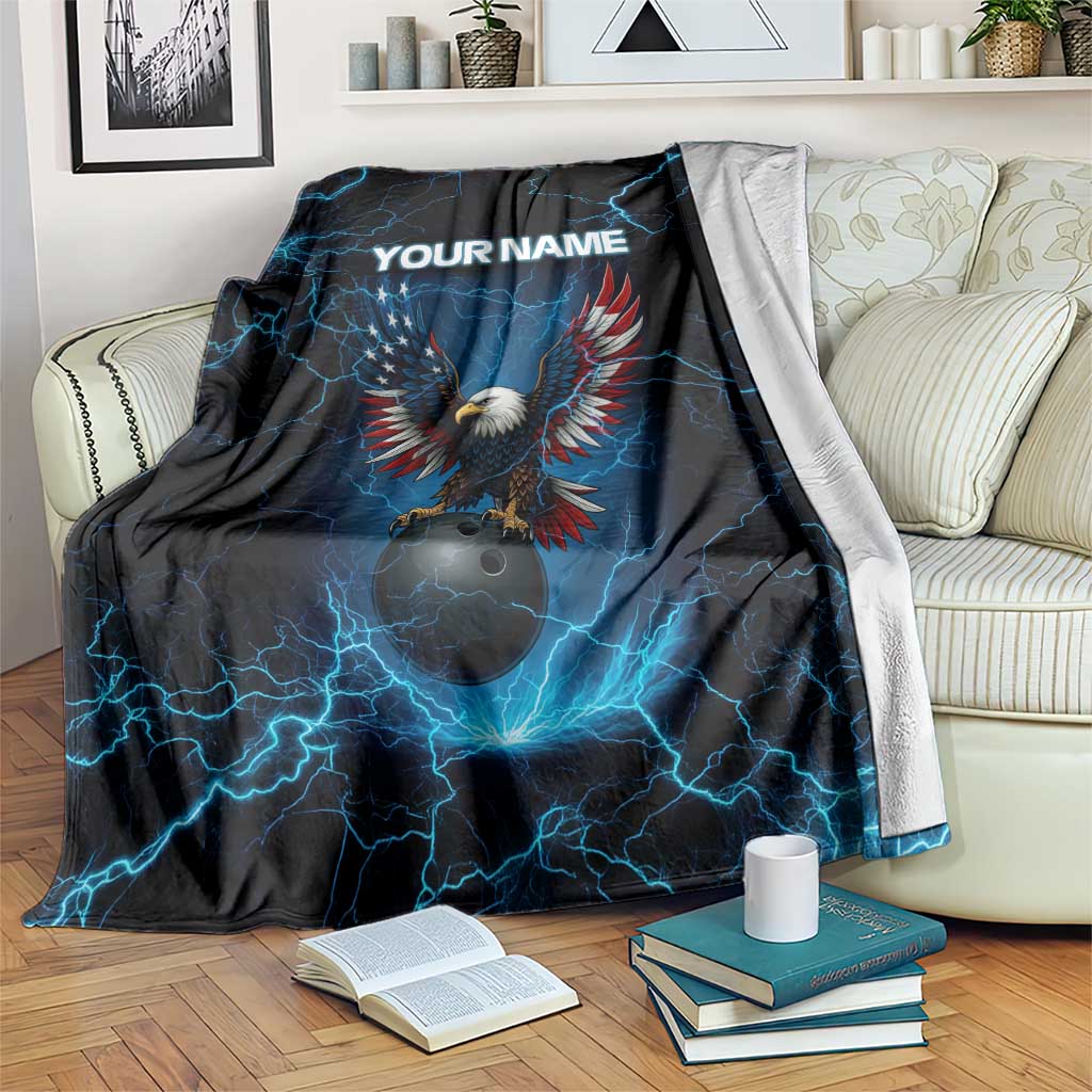 Lightning Bowling Blanket Electric Blue Ball and American Eagle Graphic on Stormy Black Background - Wonder Print Shop