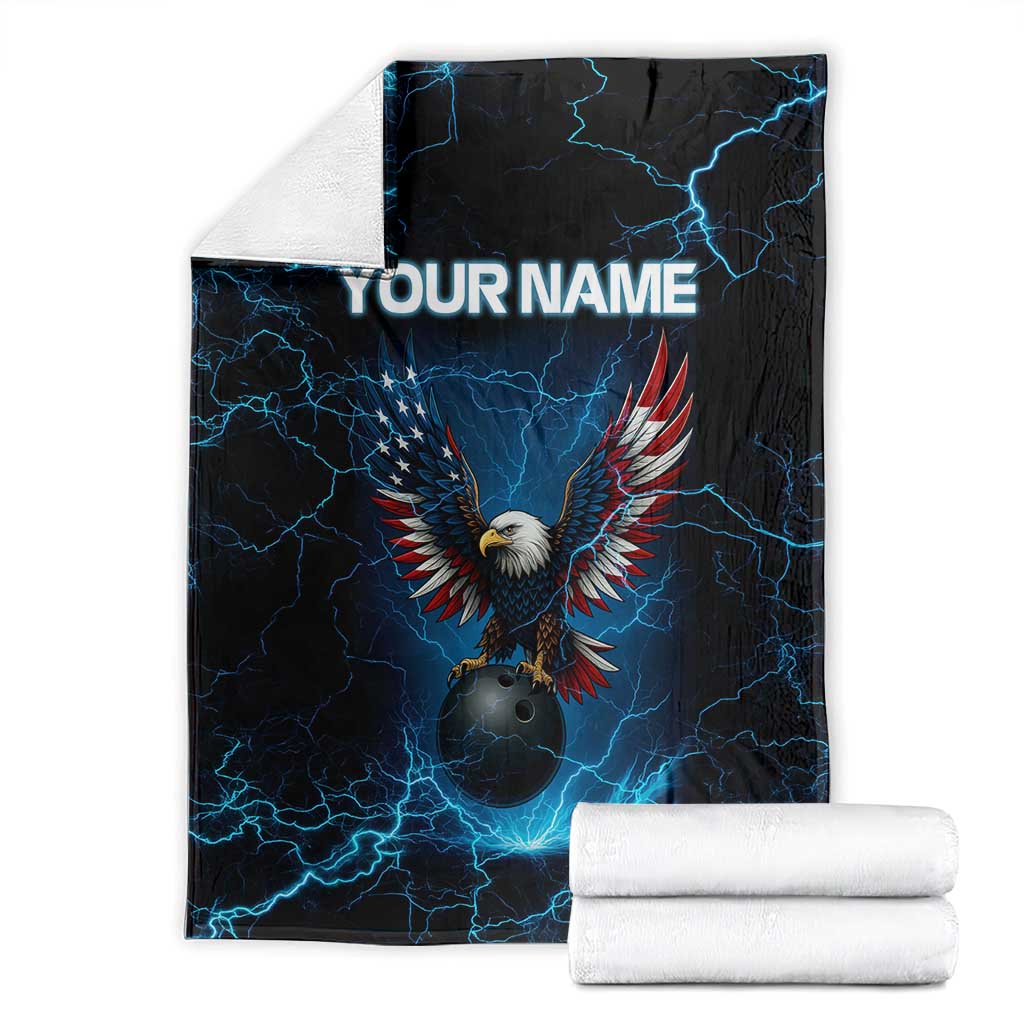Lightning Bowling Blanket Electric Blue Ball and American Eagle Graphic on Stormy Black Background - Wonder Print Shop