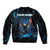 Lightning Bowling Bomber Jacket Electric Blue Ball and American Eagle Graphic on Stormy Black Background - Wonder Print Shop