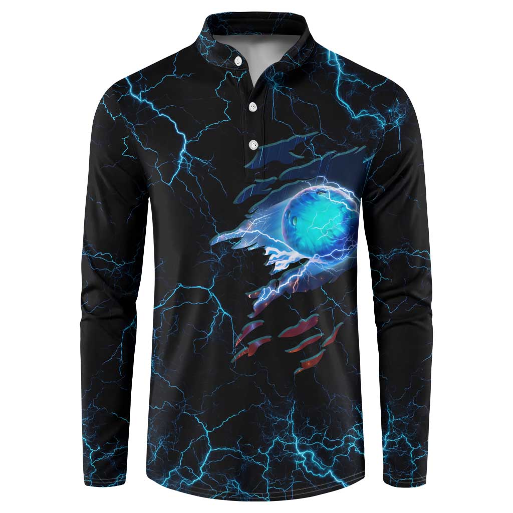 Lightning Bowling Button Sweatshirt Electric Blue Ball and American Eagle Graphic on Stormy Black Background - Wonder Print Shop