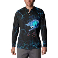 Lightning Bowling Button Sweatshirt Electric Blue Ball and American Eagle Graphic on Stormy Black Background - Wonder Print Shop