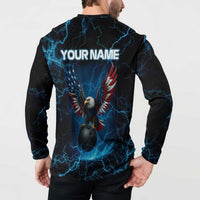 Lightning Bowling Button Sweatshirt Electric Blue Ball and American Eagle Graphic on Stormy Black Background - Wonder Print Shop