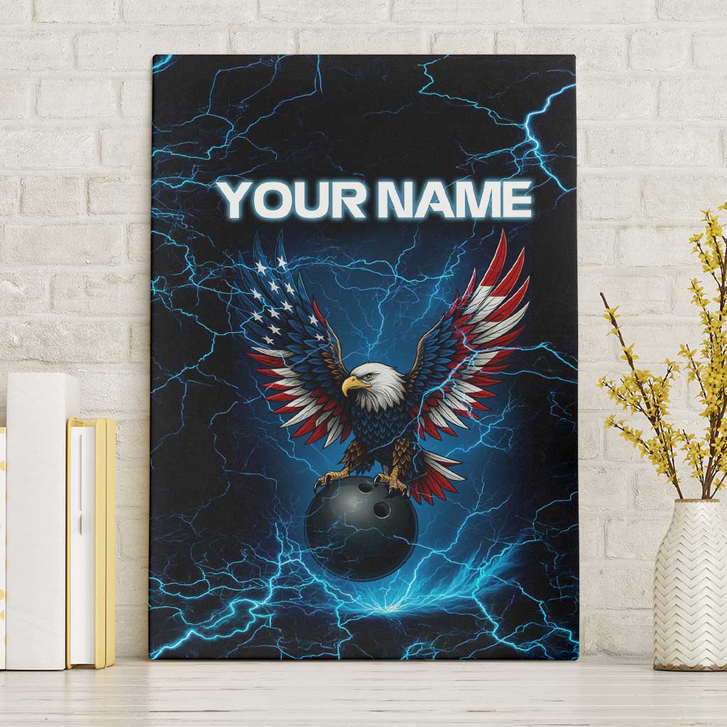 Lightning Bowling Canvas Wall Art Electric Blue Ball and American Eagle Graphic on Stormy Black Background - Wonder Print Shop