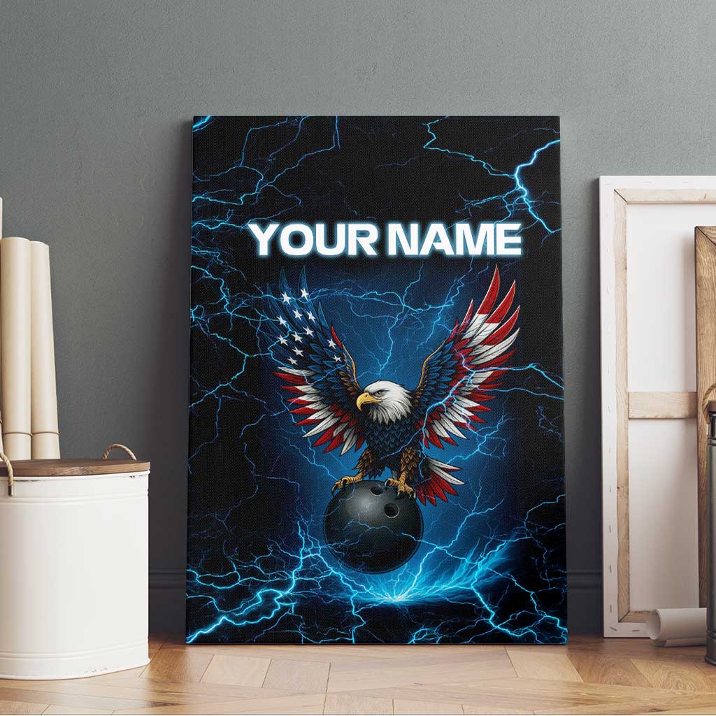 Lightning Bowling Canvas Wall Art Electric Blue Ball and American Eagle Graphic on Stormy Black Background - Wonder Print Shop