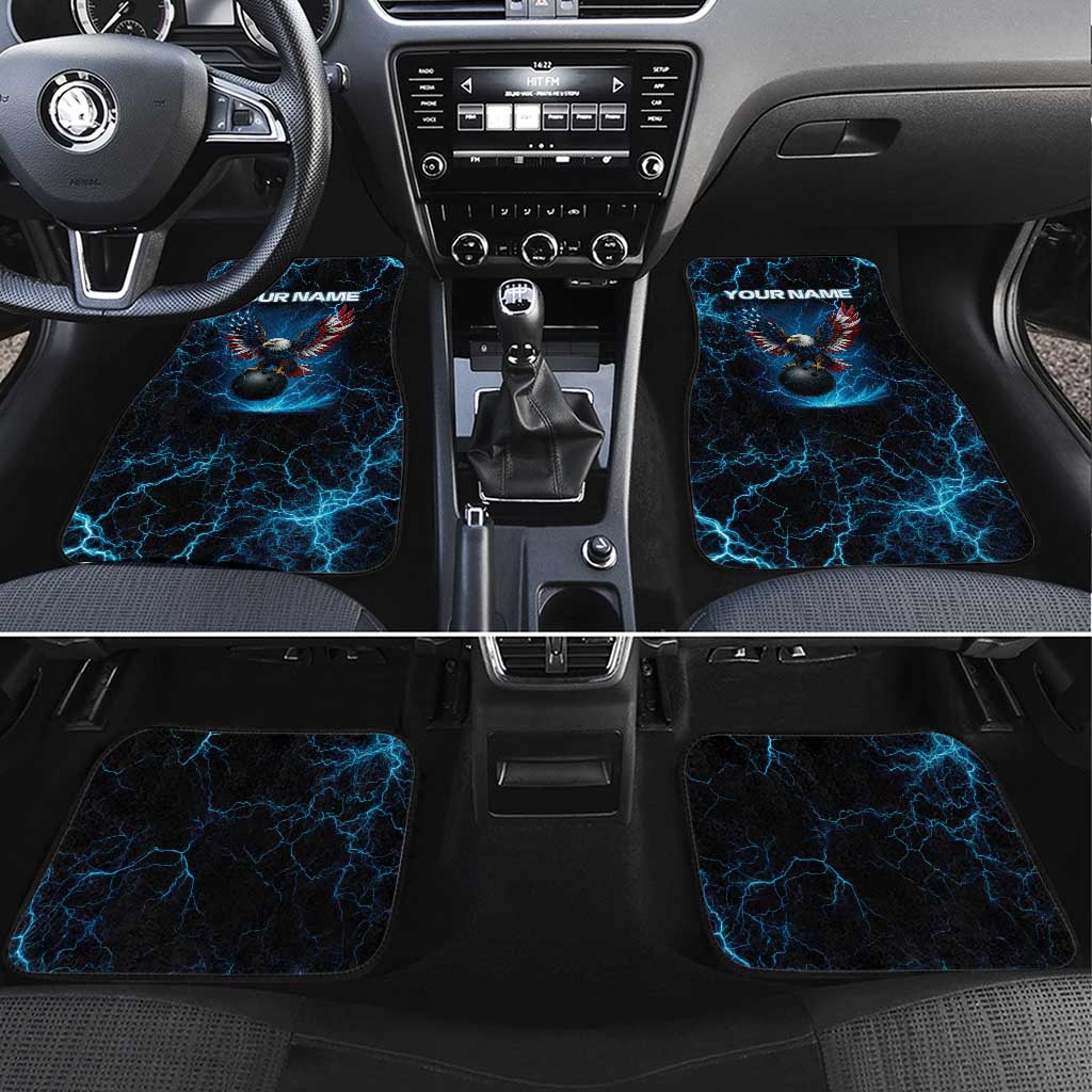 Lightning Bowling Car Mats Electric Blue Ball and American Eagle Graphic on Stormy Black Background - Wonder Print Shop