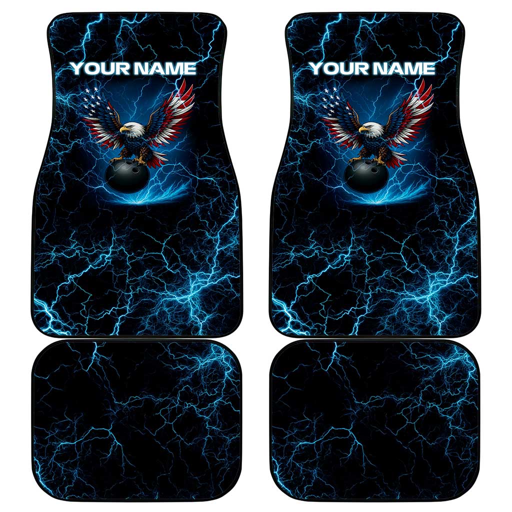 Lightning Bowling Car Mats Electric Blue Ball and American Eagle Graphic on Stormy Black Background - Wonder Print Shop