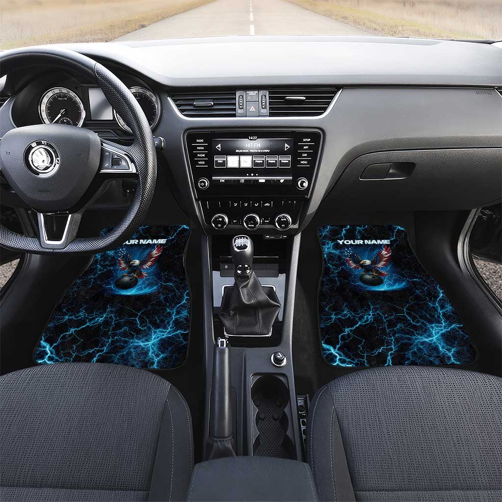 Lightning Bowling Car Mats Electric Blue Ball and American Eagle Graphic on Stormy Black Background - Wonder Print Shop