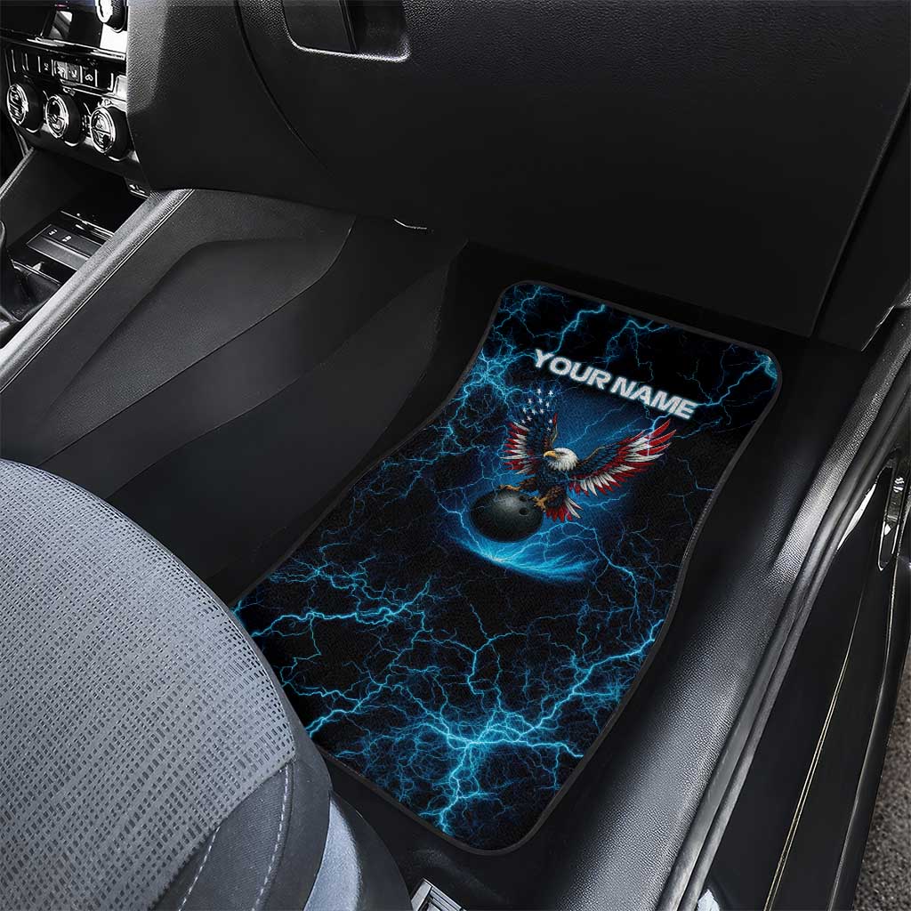 Lightning Bowling Car Mats Electric Blue Ball and American Eagle Graphic on Stormy Black Background - Wonder Print Shop