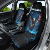 Lightning Bowling Car Seat Cover Electric Blue Ball and American Eagle Graphic on Stormy Black Background - Wonder Print Shop