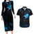 Lightning Bowling Couples Matching Long Sleeve Bodycon Dress and Hawaiian Shirt Electric Blue Ball and American Eagle Graphic on Stormy Black Background - Wonder Print Shop