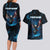 Lightning Bowling Couples Matching Long Sleeve Bodycon Dress and Hawaiian Shirt Electric Blue Ball and American Eagle Graphic on Stormy Black Background - Wonder Print Shop