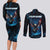 Lightning Bowling Couples Matching Long Sleeve Bodycon Dress and Long Sleeve Button Shirt Electric Blue Ball and American Eagle Graphic on Stormy Black Background - Wonder Print Shop