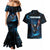 Lightning Bowling Couples Matching Mermaid Dress and Hawaiian Shirt Electric Blue Ball and American Eagle Graphic on Stormy Black Background - Wonder Print Shop
