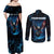 Lightning Bowling Couples Matching Off Shoulder Maxi Dress and Long Sleeve Button Shirt Electric Blue Ball and American Eagle Graphic on Stormy Black Background - Wonder Print Shop
