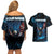 Lightning Bowling Couples Matching Off Shoulder Short Dress and Hawaiian Shirt Electric Blue Ball and American Eagle Graphic on Stormy Black Background - Wonder Print Shop