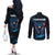 Lightning Bowling Couples Matching Off The Shoulder Long Sleeve Dress and Long Sleeve Button Shirt Electric Blue Ball and American Eagle Graphic on Stormy Black Background - Wonder Print Shop
