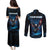 Lightning Bowling Couples Matching Puletasi and Long Sleeve Button Shirt Electric Blue Ball and American Eagle Graphic on Stormy Black Background - Wonder Print Shop