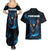 Lightning Bowling Couples Matching Summer Maxi Dress and Hawaiian Shirt Electric Blue Ball and American Eagle Graphic on Stormy Black Background - Wonder Print Shop
