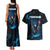 Lightning Bowling Couples Matching Tank Maxi Dress and Hawaiian Shirt Electric Blue Ball and American Eagle Graphic on Stormy Black Background - Wonder Print Shop