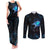 Lightning Bowling Couples Matching Tank Maxi Dress and Long Sleeve Button Shirt Electric Blue Ball and American Eagle Graphic on Stormy Black Background - Wonder Print Shop