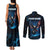 Lightning Bowling Couples Matching Tank Maxi Dress and Long Sleeve Button Shirt Electric Blue Ball and American Eagle Graphic on Stormy Black Background - Wonder Print Shop