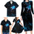 Lightning Bowling Family Matching Long Sleeve Bodycon Dress and Hawaiian Shirt Electric Blue Ball and American Eagle Graphic on Stormy Black Background - Wonder Print Shop