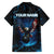 Lightning Bowling Family Matching Long Sleeve Bodycon Dress and Hawaiian Shirt Electric Blue Ball and American Eagle Graphic on Stormy Black Background - Wonder Print Shop