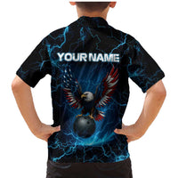 Lightning Bowling Family Matching Mermaid Dress and Hawaiian Shirt Electric Blue Ball and American Eagle Graphic on Stormy Black Background - Wonder Print Shop