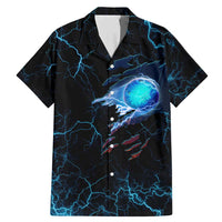 Lightning Bowling Family Matching Mermaid Dress and Hawaiian Shirt Electric Blue Ball and American Eagle Graphic on Stormy Black Background - Wonder Print Shop
