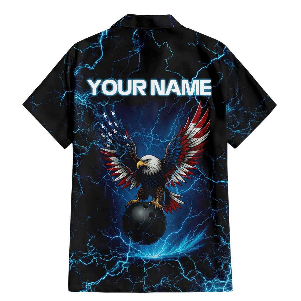 Lightning Bowling Family Matching Mermaid Dress and Hawaiian Shirt Electric Blue Ball and American Eagle Graphic on Stormy Black Background - Wonder Print Shop